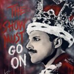 Retrato de Freddie Mercury pintado por Nasper, arte urbano estilo grafiti, cuadro original "The Show Must Go On"