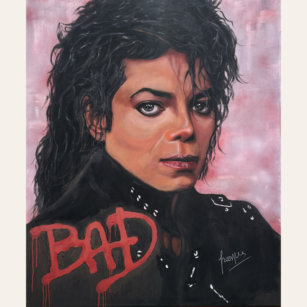 Retrato de Michael Jackson pintado por Nasper, arte urbano, cuadro original "Bad"