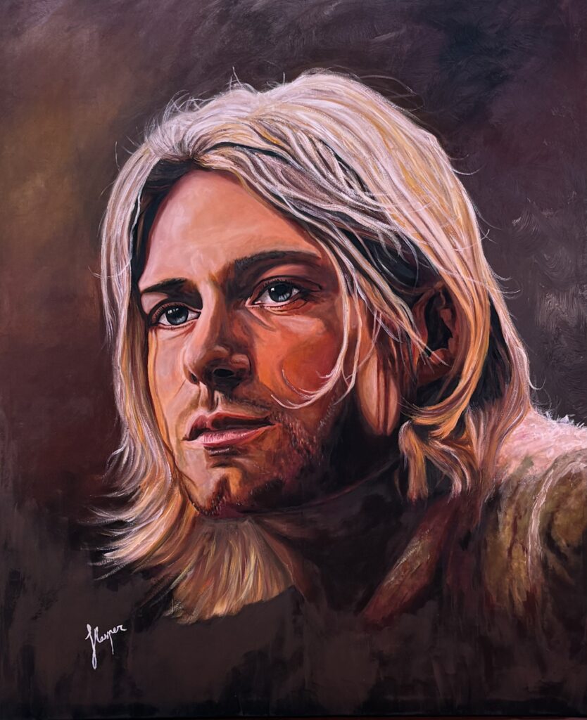 Retrato de Kurt Cobain pintado por Nasper, arte urbano, cuadro original "KURT"