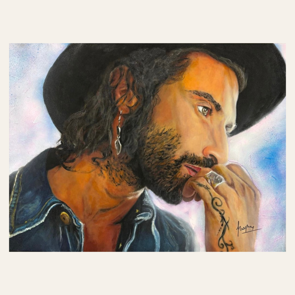 Retrato de Leiva pintado por Nasper, arte urbano, cuadro original "terriblemente cruel"