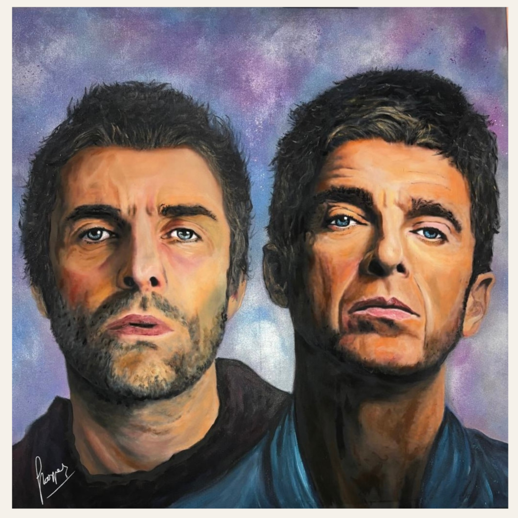 Retrato de Oasis pintado por Nasper, arte urbano, cuadro original "Wonderwall "