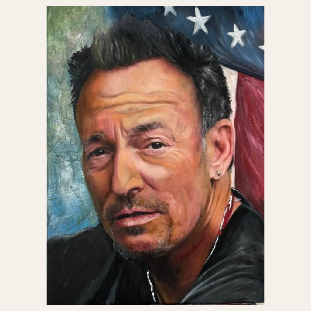 Retrato de Bruce Springsteen pintado por Nasper, arte urbano, cuadro original "Boss"