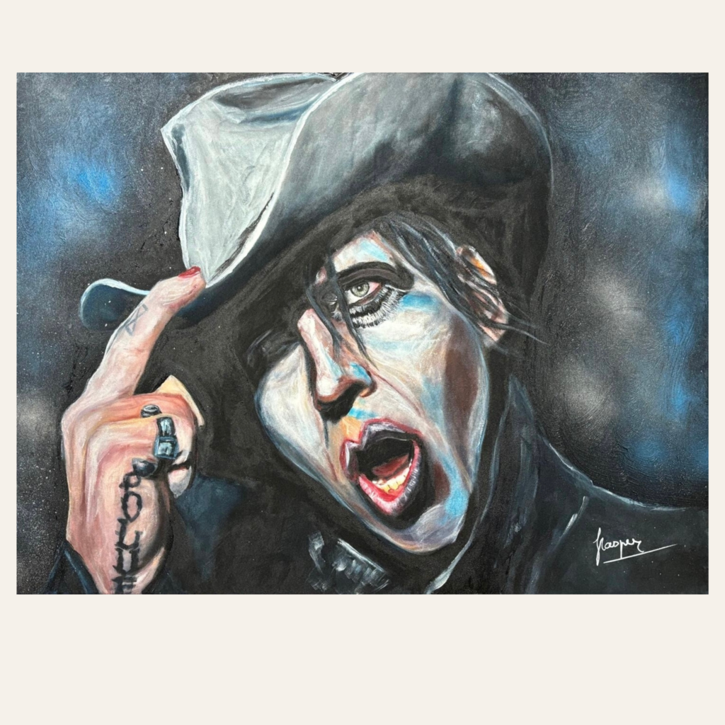 Retrato de Marilyn Manson pintado por Nasper, arte urbano, cuadro original "sweet dreams"