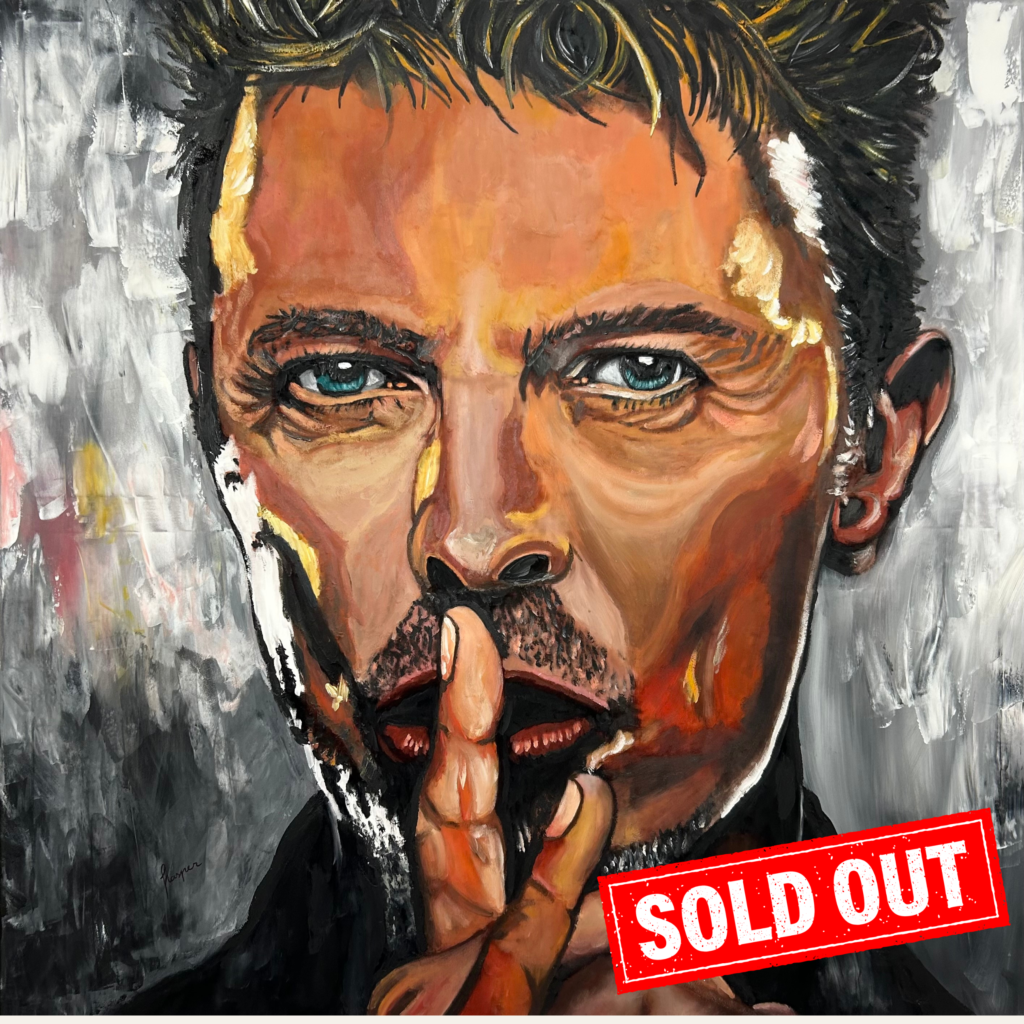 Retrato de David Bowie pintado por Nasper, arte urbano, cuadro original "silence"