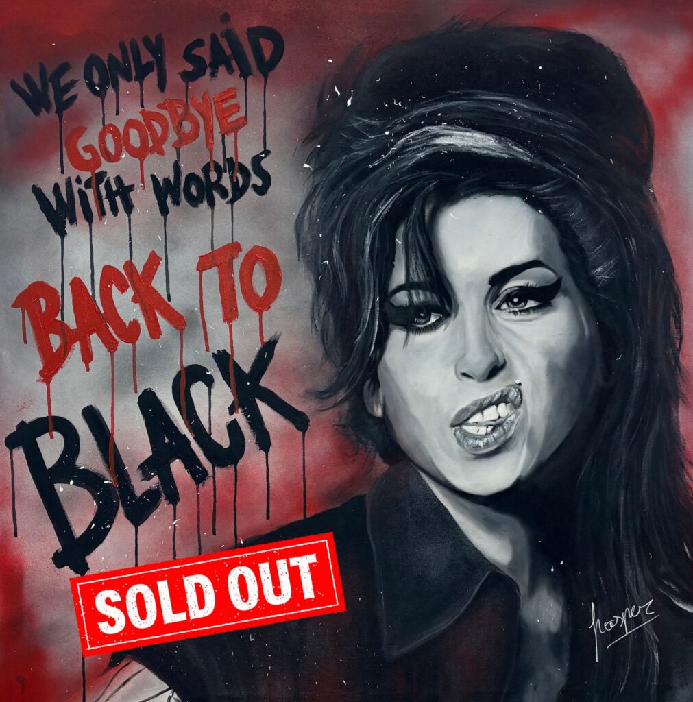 Retrato de Amy Winehouse pintado por Nasper, obra vendida, arte urbano estilo grafiti.